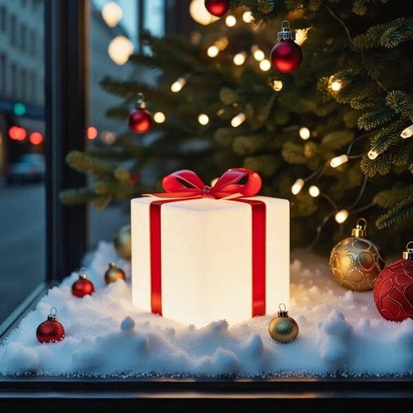 Cadeau de Noël lumineux led 20 cm en vitrine