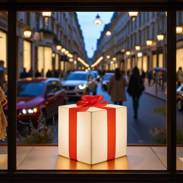 Cadeau lumineux led de Noël 40 cm disposé en vitrine pour les fêtes de fin d'année