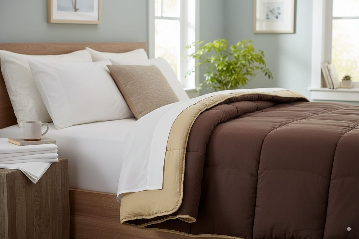 Couette en microfibre ALPAGE 240x260cm bicolore TAUPE CAMEL