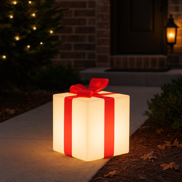 Cadeau lumineux led D0116-40 principal devant une maison illuminée, illustration du produit en situation extérieure.