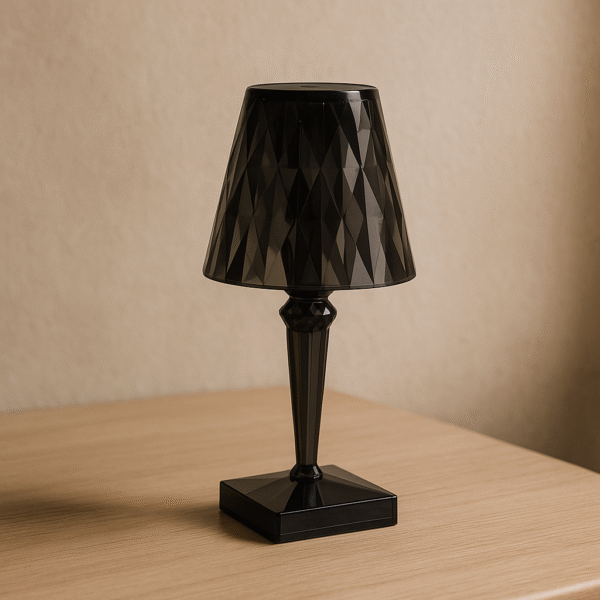 Lampe de table led sans fil, abat-jour à facettes multiples coloris fumée, produit principal D0120-F