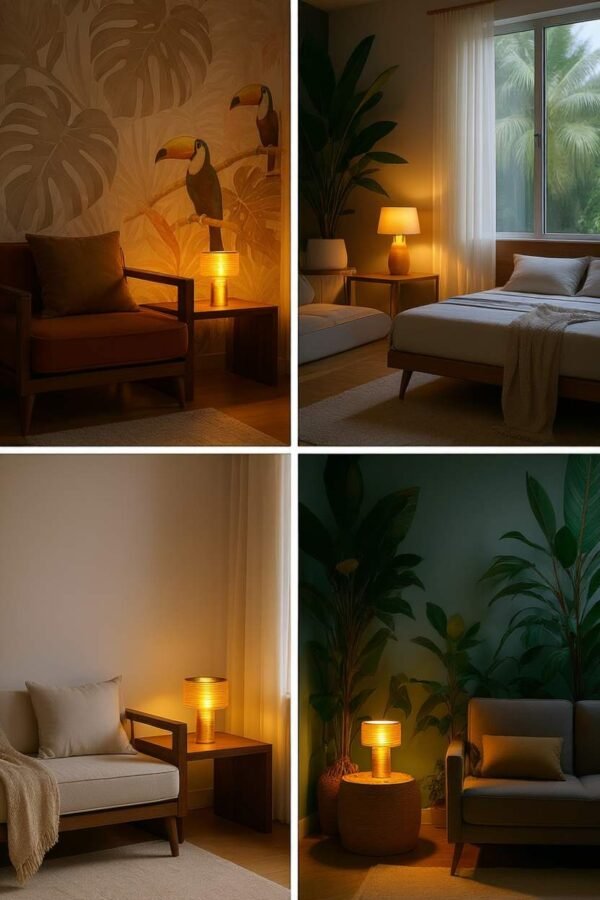 Lampe de table sans fil rechargeable Ambre disposée à différents endroits - Lot de 3 - Visuel non contractuel