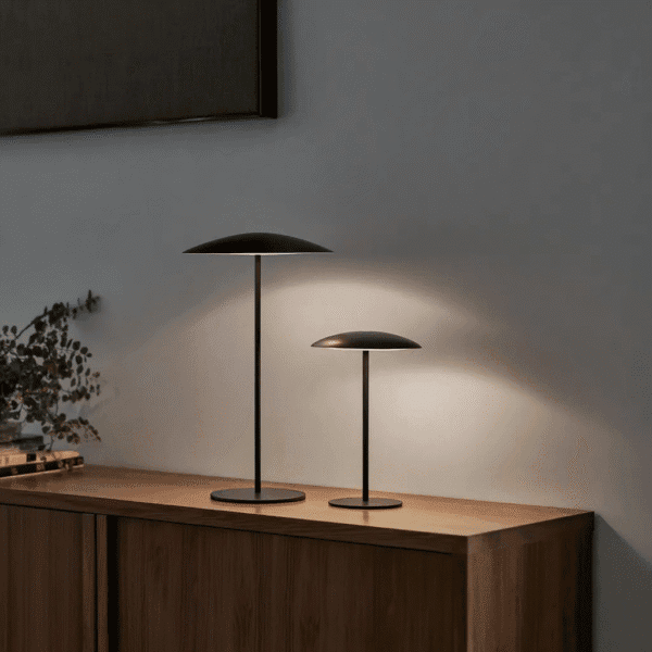 Lampe sans fil LED gris anthracite Sardaigne - Lot de 2 Visuel principal de mise en avant des lampes sur un buffet