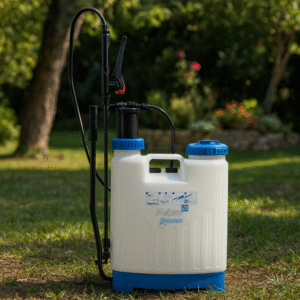 Personne utilisant un pulvérisateur à dos Pulpro 12, PRP119D de RIBIMEX dans un jardin