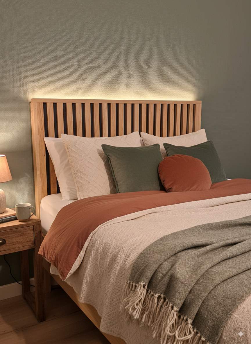 Tête de lit tasseau bois verticaux et LED - Lader