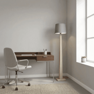 Lampadaire en bois sur pied chêne massif Pyramide MTR-GPRM en situation dans un coin bureau
