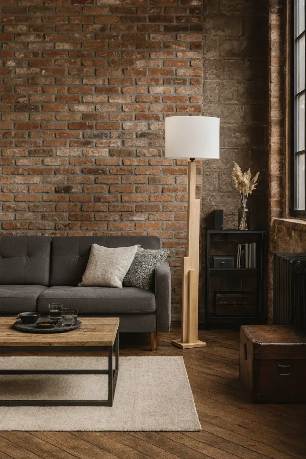 Lampadaire design en bois chêne massif Tower MTR-GTWR principal dans un salon moderne