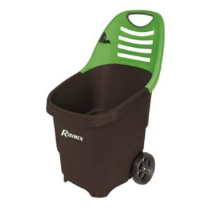 Chariot de jardin 2 roues PRGC65 Ribimex principal, bac à roulettes de jardinage 65 litres vert et noir avec poignée ergonomique