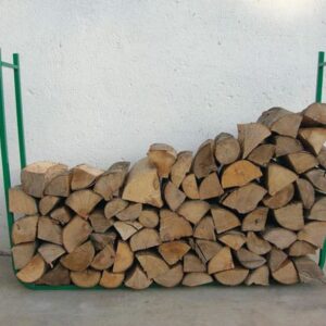 Range bûches acier PRIRB095 avec bûches empilées, installable intérieur ou extérieur