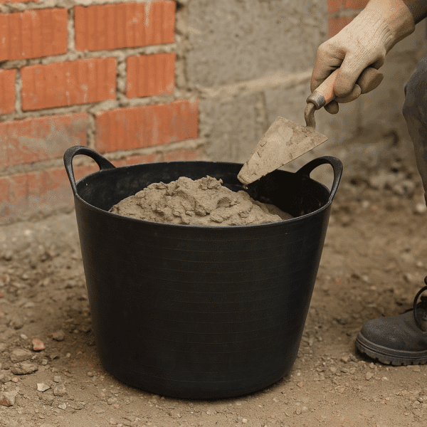 Utilisation du seau souple de jardin PRSACB28 pour transporter du ciment sur un chantier