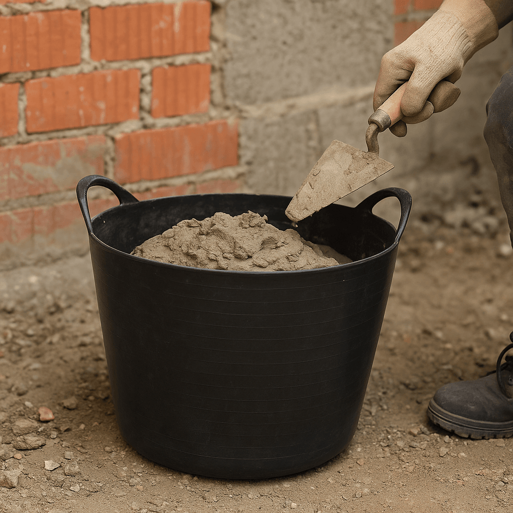 Seau souple de jardin rond 28L - Ribimex 3 Utilisation du seau souple de jardin PRSACB28 pour transporter du ciment sur un chantier