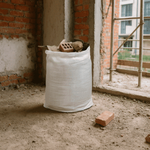 Sac pour gravat rempli de pierres et de briques dans un chantier en construction, référence PRSACX5GRA