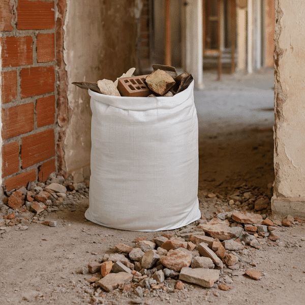 Image principale d'un sac pour gravat rempli de matériaux de construction dans un environnement de chantier