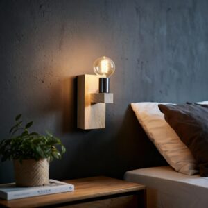 Applique en bois naturel murale - Curtil MTR-CRT, principale, mise en situation dans une chambre
