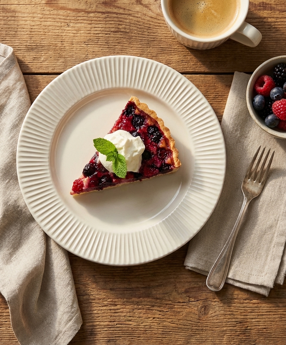 Assiette pour dessert COTTAGE en grès crème avec part de tarte, référence V0188