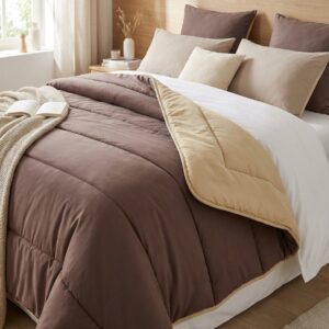 Couette 240x260 cm bicolore taupe/camel en microfibre C0026 - image principale