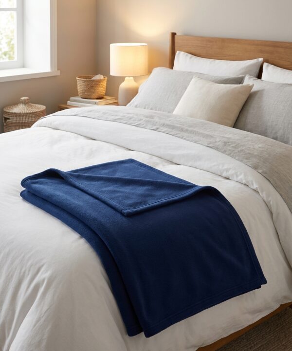 Couverture en polaire marine C0012 sur un lit, image principale