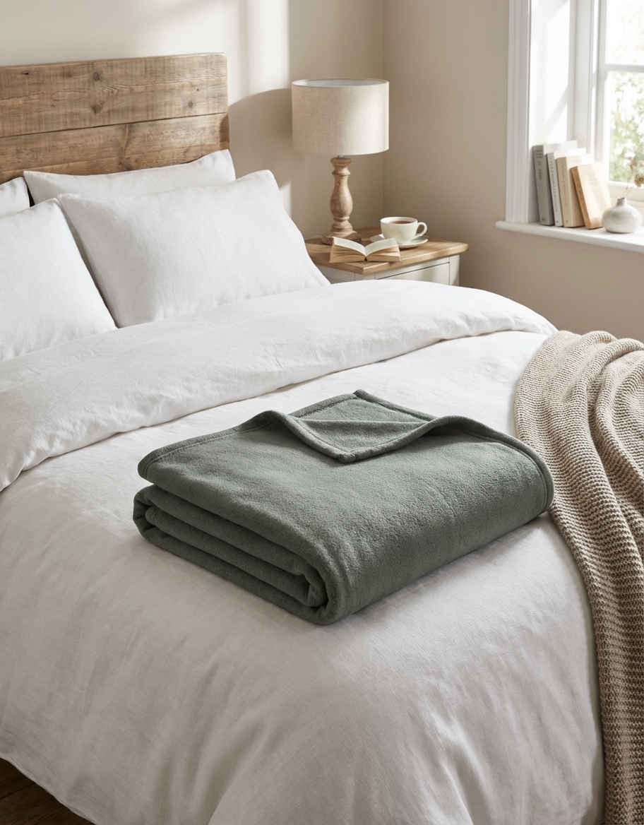 Image principale de la couverture polaire 160 x 220 C0238GRIS sur un lit blanc