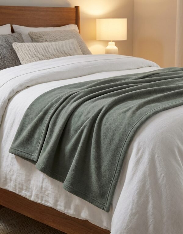 Image principale : couverture polaire 220 x 240 cm grise C0239GRIS sur un lit