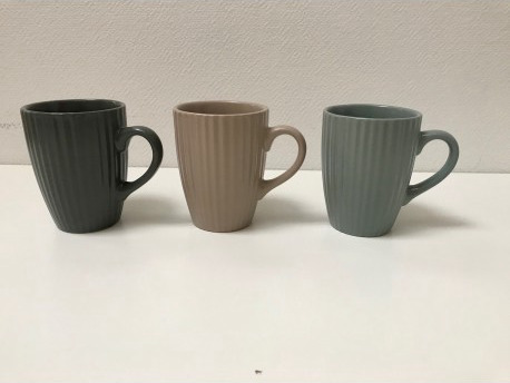 Pack 3 mugs COTTAGE 29.5cl 3 coloris assortis, mug en grès en vert jade, taupe et kaki