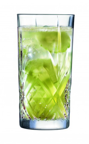 Verre chope Broadway forme haute 38cl avec boisson à l'intérieur, illustration du verre à cocktail original, produit V0144