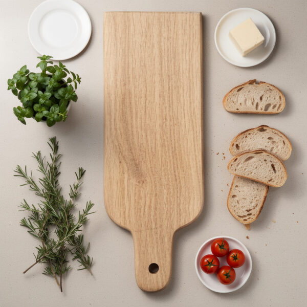 Grande planche apéro chêne massif MTR-2083130 vue principale avec ingrédients de cuisine