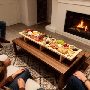 Planche apéro XXL à pied chêne massif avec assortiment de charcuteries et fromages, référence MTR-2084220