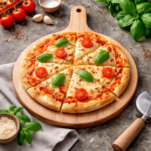 Planche ronde en bois MTR-2081130 utilisée pour servir une pizza