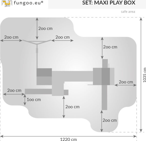 Illustration générée non contractuelle des dimensions de l'aire de jeux avec deux toboggans, référence produit 3526PT