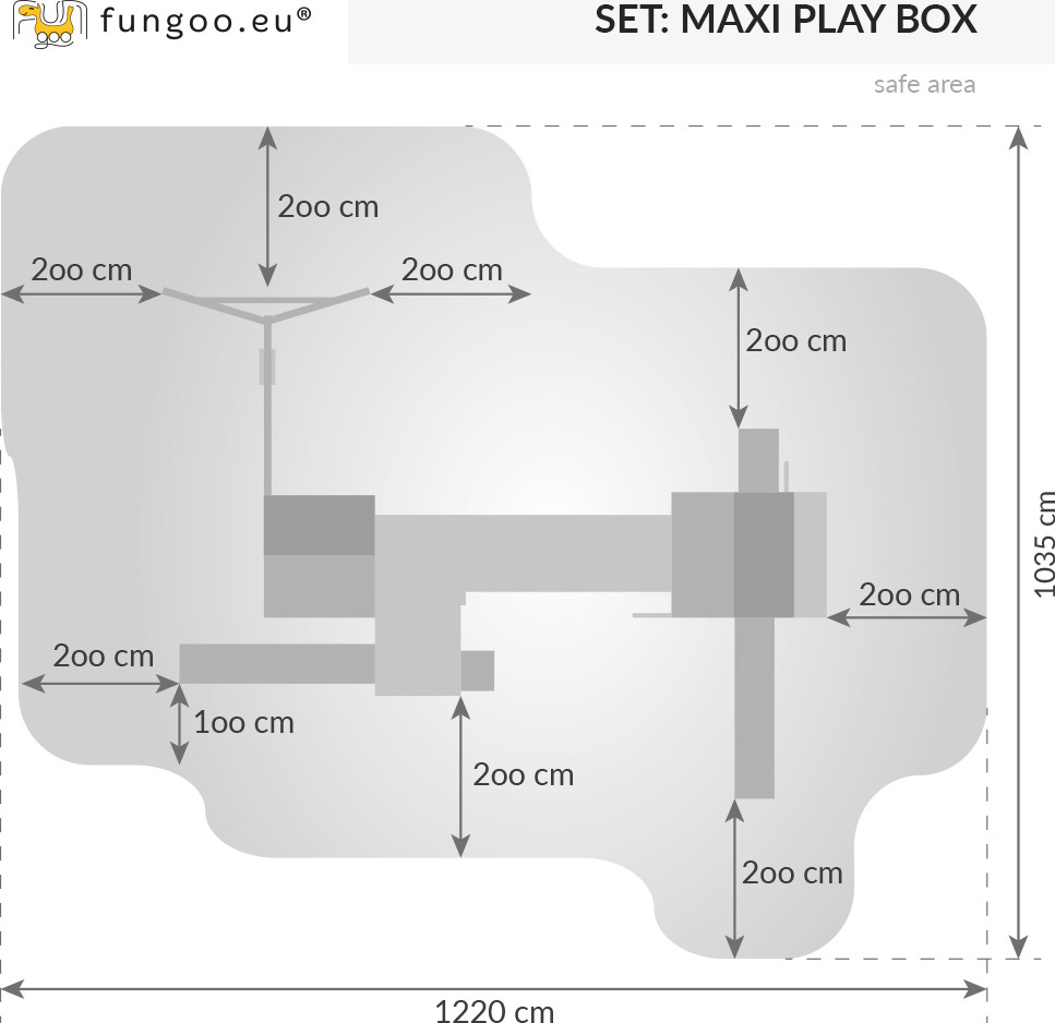 Illustration générée non contractuelle des dimensions de l'aire de jeux avec deux toboggans, référence produit 3526PT