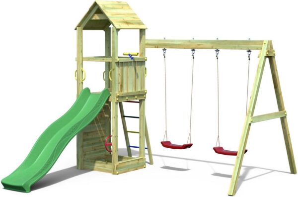 Aire de jeux bois FUNGOO FLAPPI avec Balançoire Double, référence 3435PK, image principale
