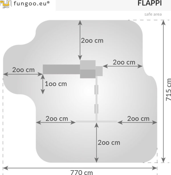 Schéma des dimensions de l'aire de jeux bois FUNGOO FLAPPI avec Balançoire Double, référence 3435PK