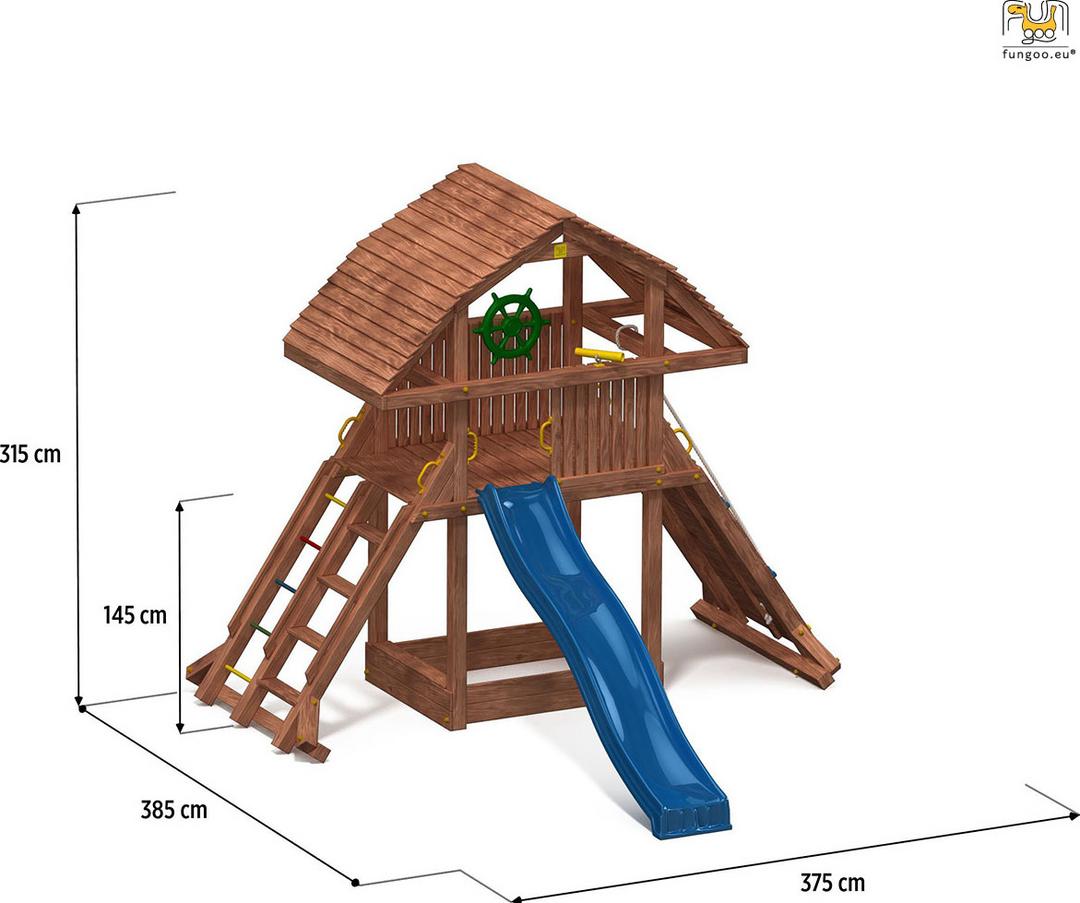 Illustration montrant les dimensions de l'aire de jeux extérieure FUNGOO GIANT, modèle 0925PT
