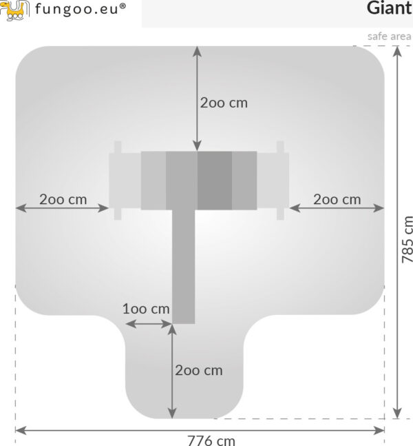 Illustration des dimensions de l'aire de jeux extérieure FUNGOO GIANT - illustration générée non contractuelle