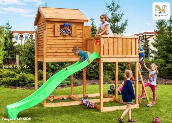Aire de jeux avec toboggan vert FUNGOO MOVE MySIDE, référence 3519PT.