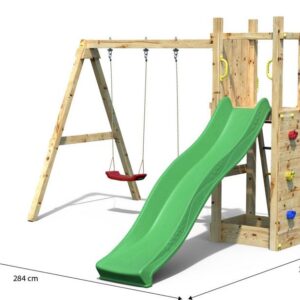 Aire de jeux FUNGOO FUNNY3 avec balançoire double et dimensions, référence 4430PK