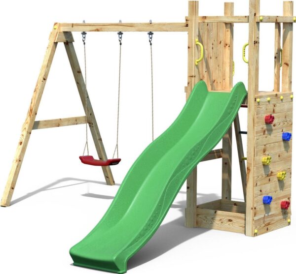 Aire de jeux FUNGOO FUNNY3 avec balançoire double, toboggan et mur d'escalade - 4430PK