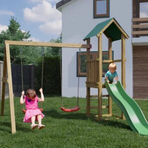Aire de jeux FUNGOO LUCAS avec balançoire et toboggan 8120PK, illustration générée non contractuelle