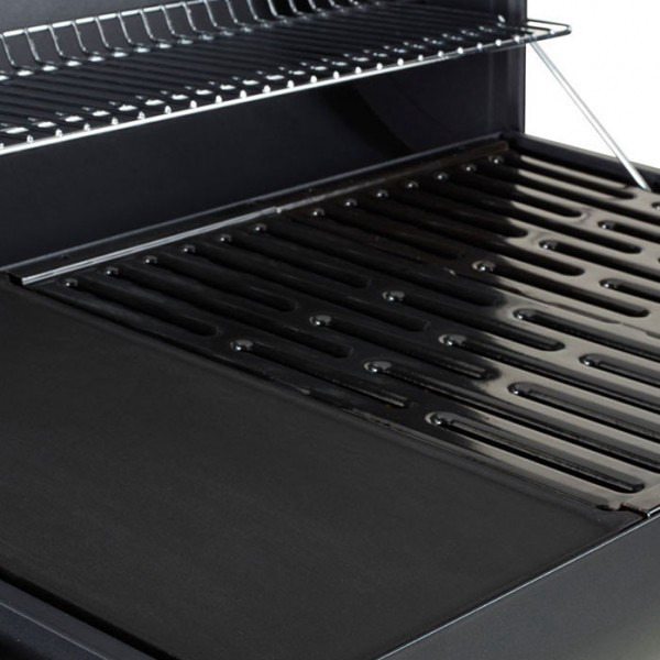 Vue de la grille et plancha en fonte émaillée du barbecue charbon et plancha TONINO 70, référence CH527T