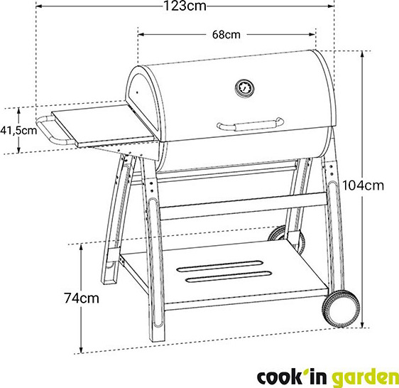 Dimensions du barbecue charbon et plancha TONINO 70 Original CH527T
