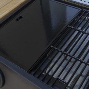 Vue rapprochée du barbecue électrique balcon FLAVO 50 SC ELEC, grille et plancha exposées, référence EL004T ST