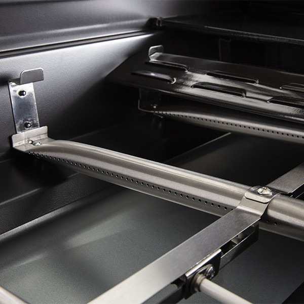 Vue détaillée des brûleurs en acier inoxydable du barbecue Fidgi 3, référence AM063SBI
