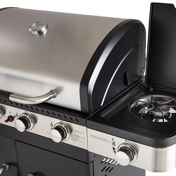 Barbecue gaz FIDGI 4 avec réchaud latéral et boutons de commande