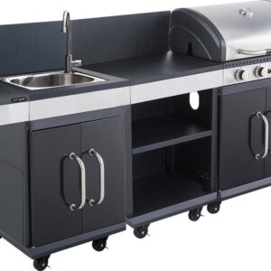 Barbecue gaz cuisine d'été FIDGI 4 avec desserte et évier, référence COAM064SBI/2