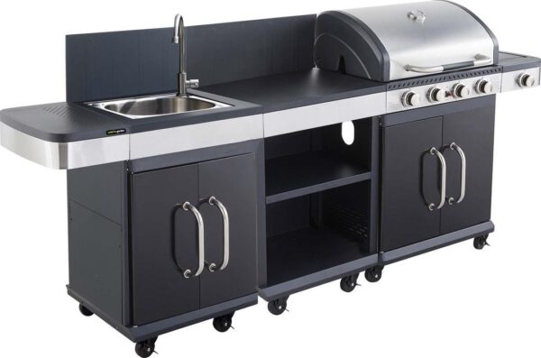 Barbecue gaz cuisine d'été FIDGI 4 avec desserte et évier, référence COAM064SBI/2