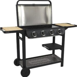 Barbecue gaz grill et plancha FLAVO 76 SC AM084T avec capot ouvert
