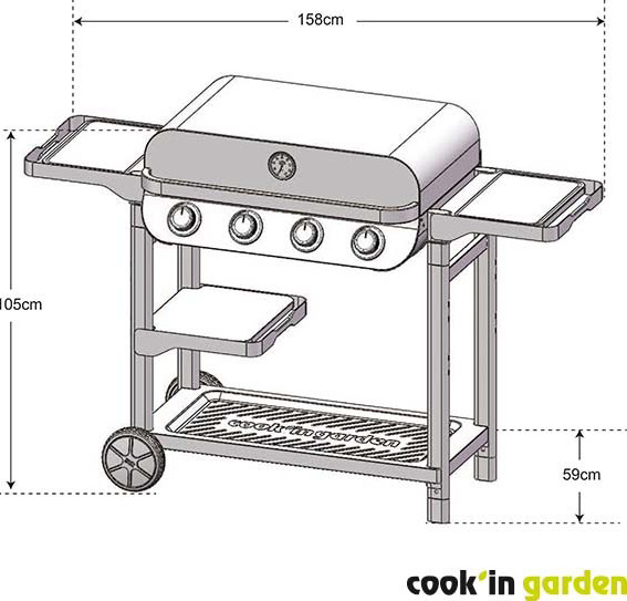 Illustration générée non contractuelle du barbecue gaz grill et plancha FLAVO 76 SC avec dimensions.
