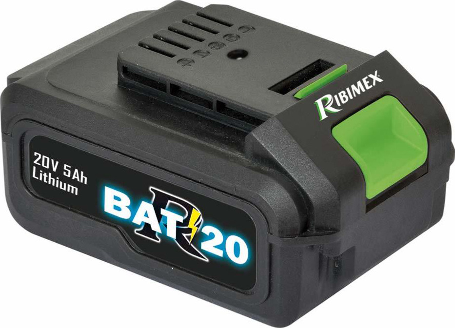 Batterie lithium-ion 20 V 5 Ah noire vue de face, témoin de charge visible