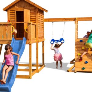 cabane enfant avec toboggan FUNGOO MyHOUSE SPIDER avec toboggan bleu et mur d'escalade - 3512PT