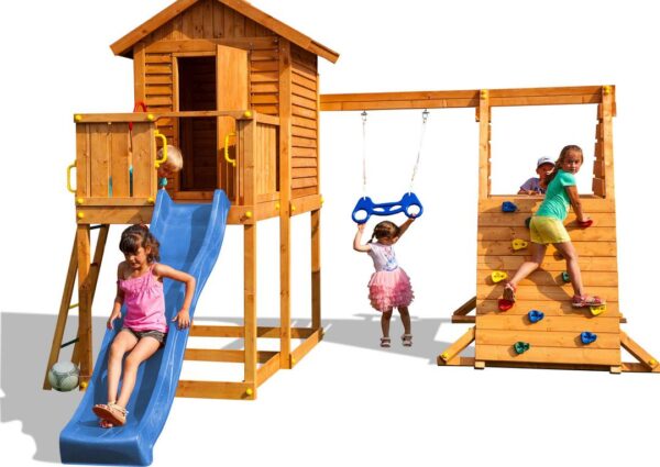 cabane enfant avec toboggan FUNGOO MyHOUSE SPIDER avec toboggan bleu et mur d'escalade - 3512PT